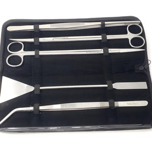 Stainless Steel 12&quot; Tool Set with Black Carrying Case for Plant Care, Reptile Feeder, Fish Tank Decor Arrangement, Aquarium Maintenance