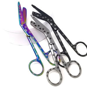 Veterinary Nurse Appreciation Set of 3 Colors Bandage Scissors 5.5&quot; Stainless Steel, Four Legged Pet Paws Prints, Gift Under 20 Dollars