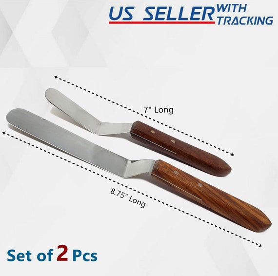 Icing Spatulas for Cake Decorating Baking Gifts for Her Mom Mother  Girlfriend Baker Bakery Kitchen Cooking Set of 2 Knives, Wood Handle 