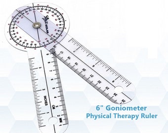 6" 360 Degree Physical Therapy Tool Clear Plastic Goniometer for Occupational, Physical, Sports Therapists, Doctors and Nurses
