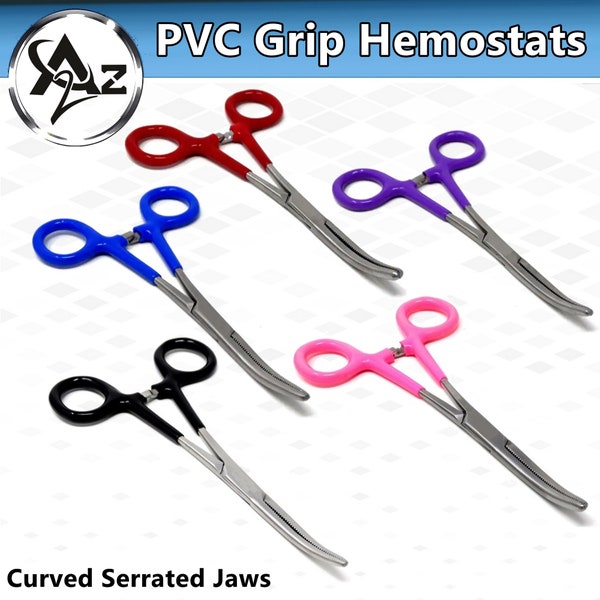 6" Heavy Duty Hemostat Forceps Clamps Curved Serrated Teeth, PVC Grip Color Handle, Stainless Steel