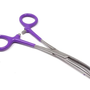 6&quot; Heavy Duty Hemostat Forceps Clamps Curved Serrated Teeth, PVC Grip Purple Handle, Stainless Steel