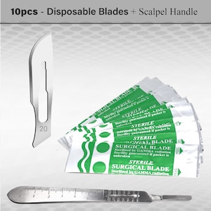 Pack of 10 #20 Blades + Scalpel Handle No.4 Dermaplaning Skin Care Instrument