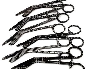 Nurse Scissors Laser Engraved Giftset of 6 Pcs Ghost Black Stainless Steel Nursing Student Bandage Scissors, Gift Under 40 Dollars