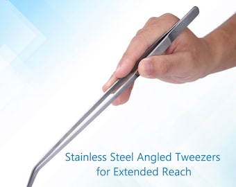 Angled Tweezers 12" Stainless Steel Extended Reach Aquarium Maintenance Tool for Untangling Plants & Rearranging Fish Tank Decorations