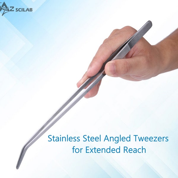 Angled Tweezers 12" Stainless Steel Extended Reach Aquarium Maintenance Tool for Untangling Plants & Rearranging Fish Tank Decorations