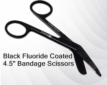 Full Black Bandage Scissors 4.5&quot; (11.4cm) For Nurses, Stainless Steel Black Fluoride Coated