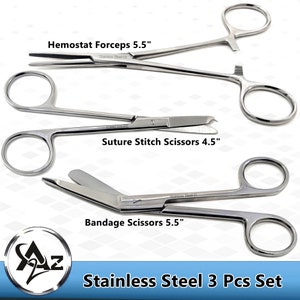 Gift Under 20 Dollars Vet Tech Nurse Veterinary Technician Bandage Scissors + Hemostat Forceps + Stitch Scissors