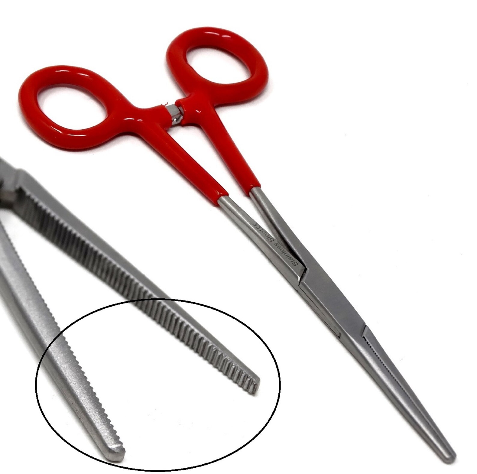 Heavy Duty Stainless Steel 6 Ratchet Forceps Straightcurved Serrated Teeth Clamps Red Insulated
