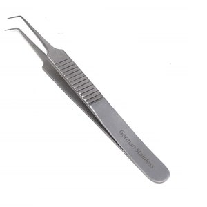 90 Degree Angle Stainless Steel Precision Tip Tweezer for Holding Objects Securely in Place, Ridged Handle