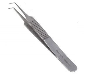 90 Degree Angle Stainless Steel Precision Tip Tweezer for Holding Objects Securely in Place, Ridged Handle