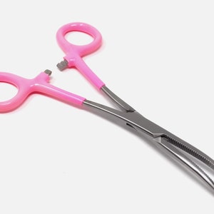 Heavy Duty Stainless Steel Hemostat Forceps Curved Serrated Teeth 6&quot; Clamps, Pink Color PVC Grip Handle, Craft Making Tools