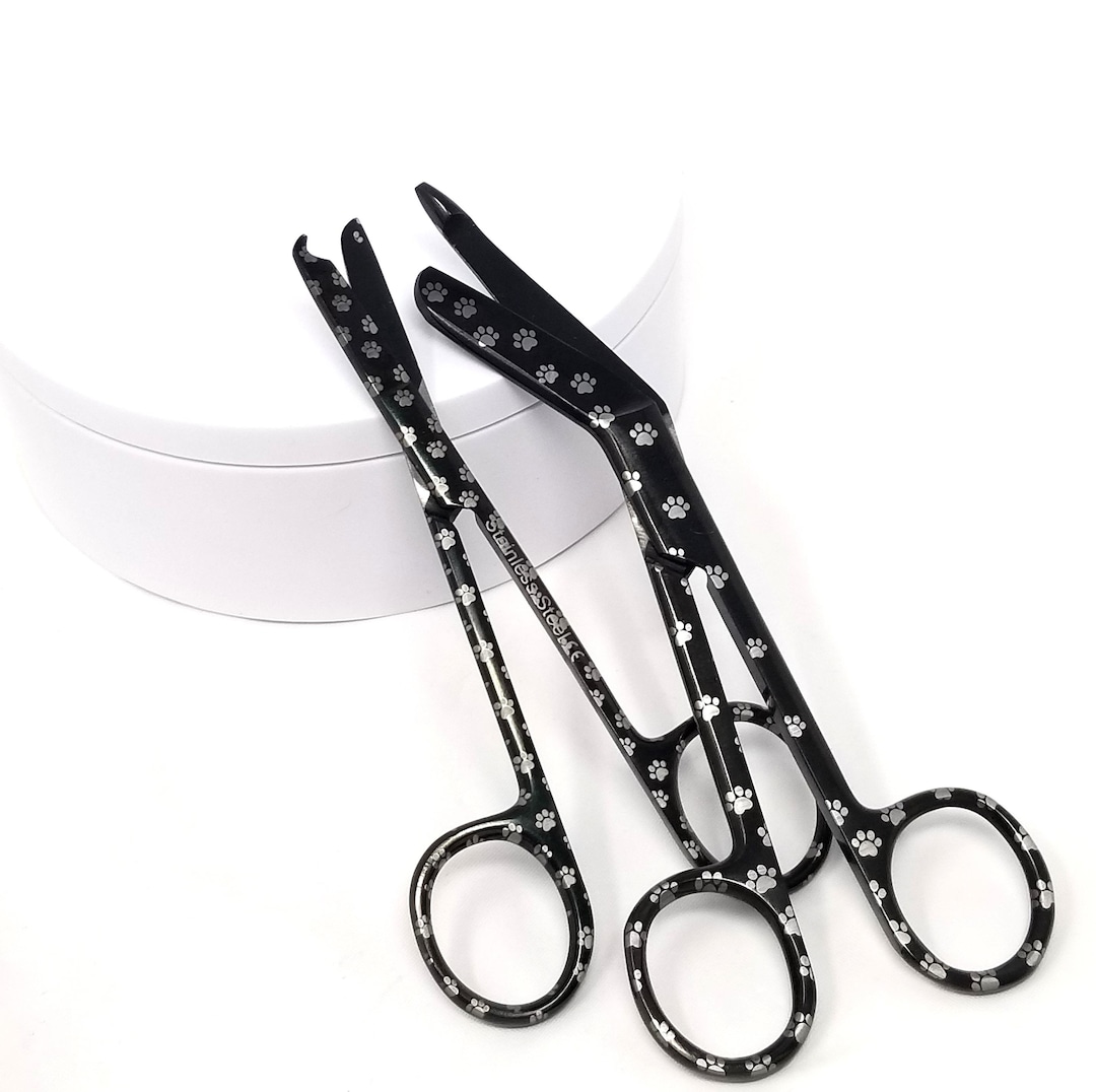 Laser Engraved Paws Pattern Stainless Steel 5.5" Black Bandage Scissors ...