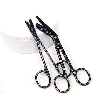 Laser Engraved Paws Pattern Stainless Steel 5.5&quot; Black Bandage Scissors + 4.5&quot; Suture Stitch Scissors Set