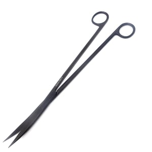Aquascaping Tool Stainless Steel 12&quot; Curved Blade Long Narrow Scissors Black Fluoride Coated Aquarium Planting/Trimming/Cleaning Tools