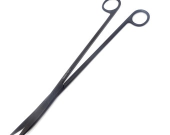 Aquascaping Tool Stainless Steel 12" Curved Blade Long Narrow Scissors Black Fluoride Coated Aquarium Planting/Trimming/Cleaning Tools
