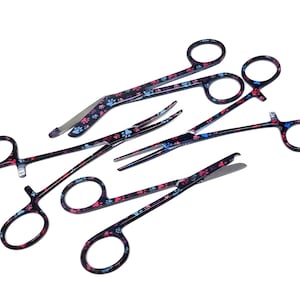Mini Cat Kitties Track Paw Print Coated Pattern Set of 4 Pcs Gift for Him Her - Bandage Scissors + Hemostat Forceps + Suture Stitch Scissors