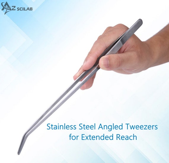 7 Inch Long Stainless Steel Curved Tweezers with Serrated Tip