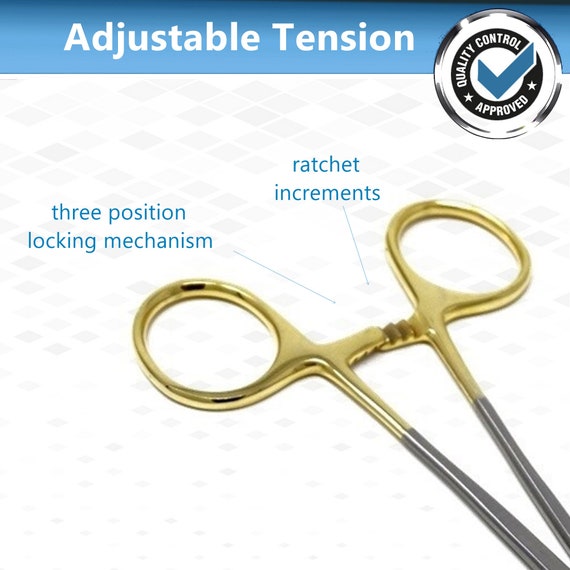 Gold Handle 5.5 Kelly Forceps Curved Tips Locking Mechanism