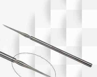 May include: Two silver metal tools with pointed tips. The tool on the top is longer than the tool on the bottom.