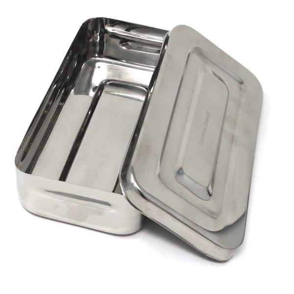 Caja de almacenamiento con tapa, organizador, cesta de almacenamiento, contenedor pequeño para juguetes, de acero inoxidable, 20 cm de largo x 10 cm de ancho x 3,8 cm de alto, caja de recuerdos grande y sencilla.