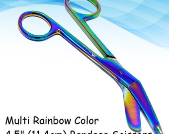 Tijeras para vendajes multicolor arcoíris de 11,4 cm (4,5") para enfermeras, acero inoxidable
