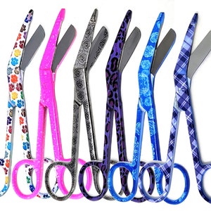 Thank You Vet Tech 6 Pcs Gift Set of Bandage Scissors 5.5&quot; Stainless Steel with Coated Patterns, Vet Hospital Staff
