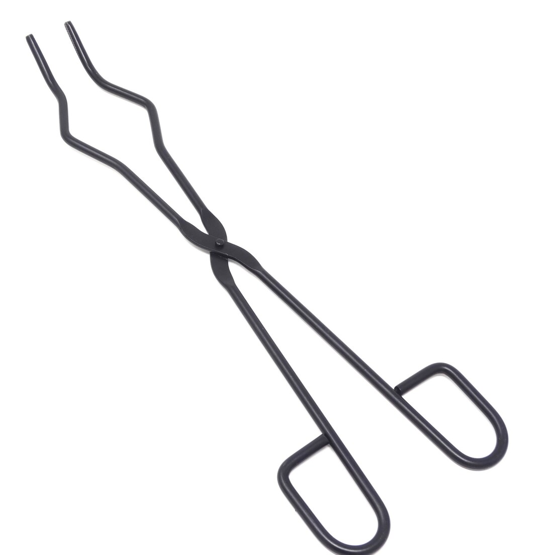 Black Fluoride Coated Crucible Tongs 12, Stainless Steel Bent Serrated