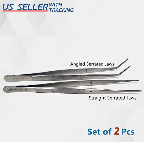 2pcs Stainless Steel Straight Tweezers Curved Tweezers Sewing