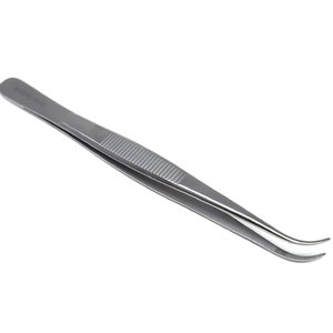 Rhinestone Placement Tweezers with Fine Serrated Jaws Gemstone Tool | 6&quot; Curved | Stainless Steel