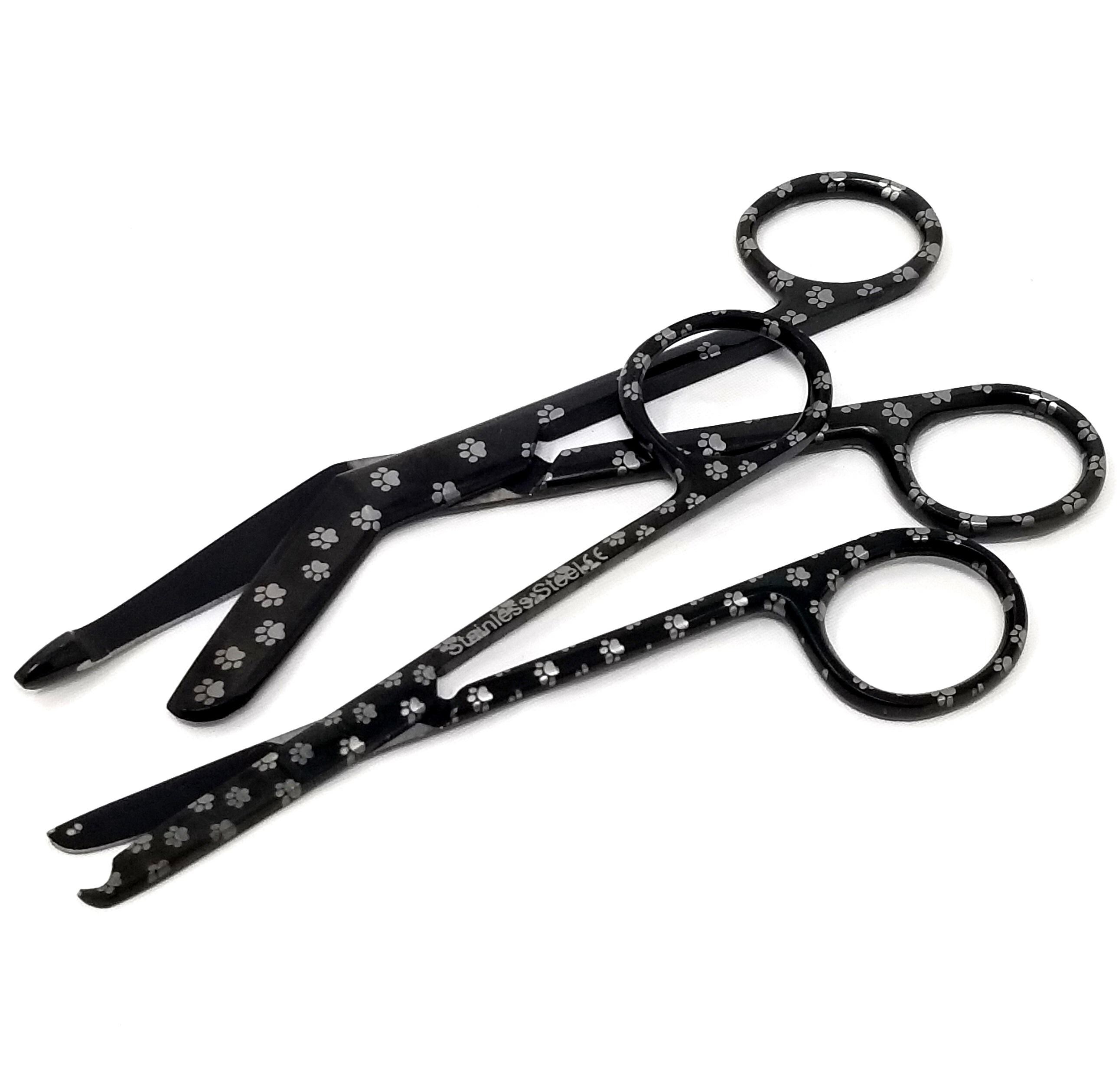 Laser Engraved Paws Pattern Stainless Steel 5.5" Black Bandage Scissors ...