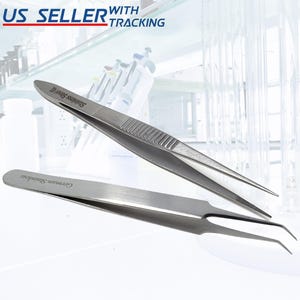 2 Pack Stainless Steel Tweezers With Different Tips 4.5&quot; Stainless Steel Forming Pliers Straight and Bent Mini Tongs Holding Forceps