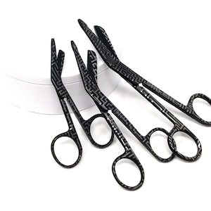Laser Engraved Black Silver Maze Bandage Scissors 3.5&quot; + 4.5&quot; + 5.5&quot; Stainless Steel Shears for Nurse Vet Tech Grad Gift Under 25 Dollars