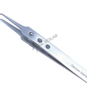 45 Degree Angled Stainless Steel Tweezer for Nail Decoration 3D Nail Art for Tips, Fenestrated Handle