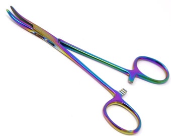 Pinzas de acero inoxidable para rellenar juguetes, 15 cm, mandíbulas curvas dentadas, color titanio multicolor.