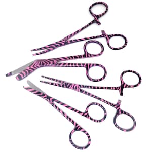 Nurse Gift Set of 4 Pcs - Bandage Scissors + Hemostat Forceps + Stitch Scissors, Zebra Pattern, Vet Tech Instruments