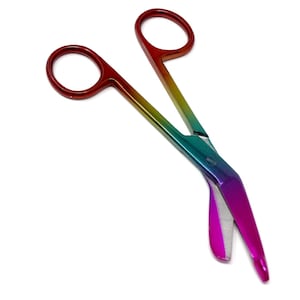 Xmas Tinsel Flashy Rainbow Full Pattern Stainless Steel 5.5&quot; Bandage Scissors, Christmas Gift for Grand Daughter, Holiday Celebration Gift