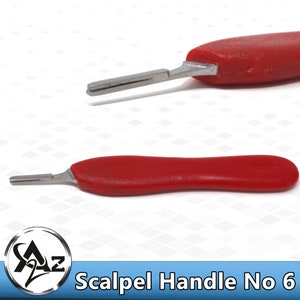 Reusable Blade Holder Stainless Steel Scalpel Handle No 6 Blades #20, #21, #22, #23, #24, and #25, Red Pastic Grip