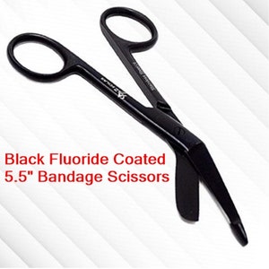 Full Black Bandage Scissors 5.5&quot; (14cm) For Vet Nurse Veterinary Technician Gift, Stainless Steel, Black Fluoride Coated