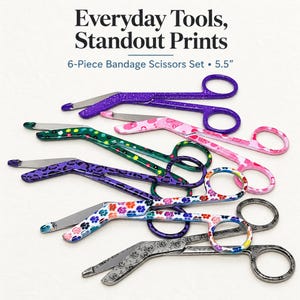 Conjunto de Tesouras Coloridas para Curativos, Presente para Técnicos Veterinários e Enfermeiros, Tesouras de Aço Inoxidável de 14 cm - 6 Peças