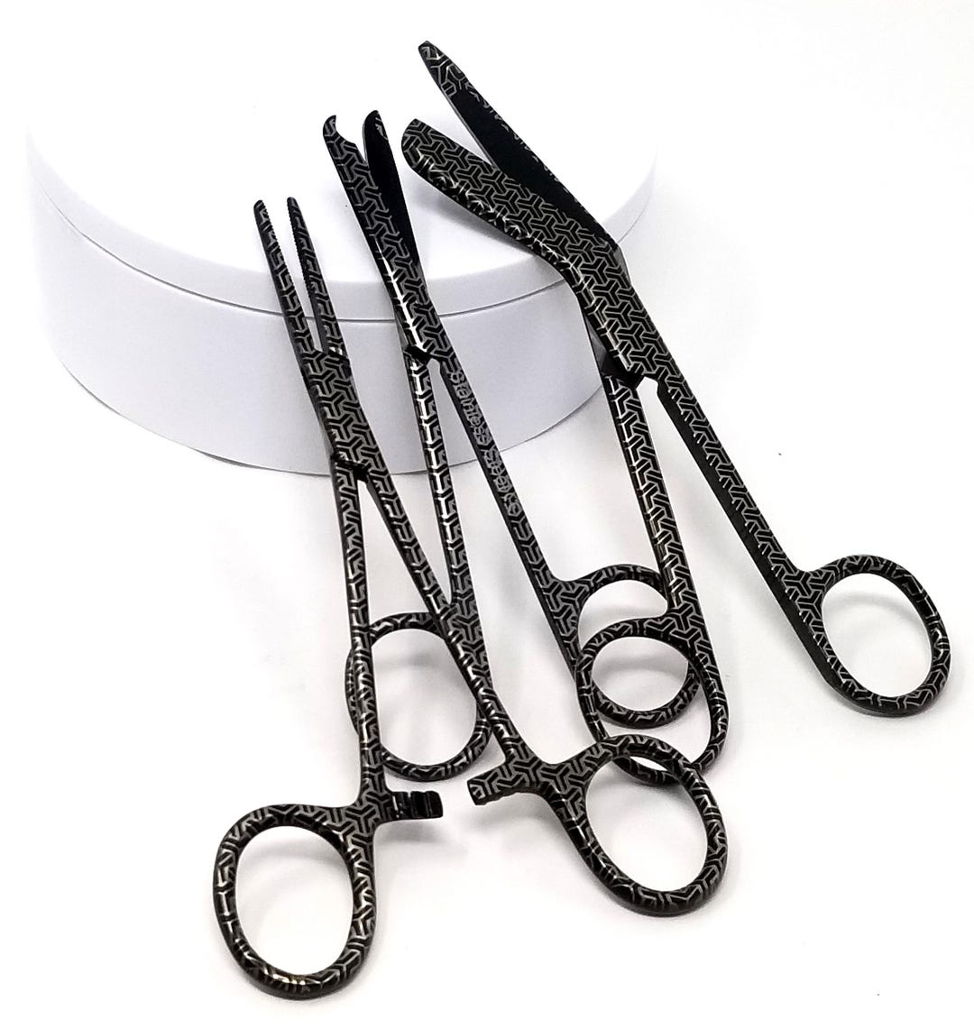 Laser Engraved Black Nursing Scissors Set With Hemostat Forceps, 3pcs ...