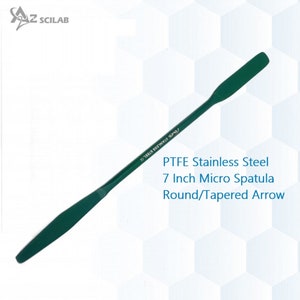 May include: A 7 inch green PTFE stainless steel micro spatula with a round/tapered arrow tip. The spatula has the text "IMISS STAINLESS STEEL CE" printed on it.