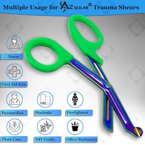 Stainless Steel Bud Prunning Shears 7.5&quot; Garden Trimming Scissors, Green Handle, Multicolor Serrated Edge Blade, Florist Belt Bag Essentials