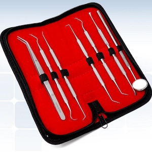 7 Tools Professional Dental Oral Scaler Pick Teeth Set Kit Deep Cleaning Mirror in a Carrying Case, Stainless Steel Instruments