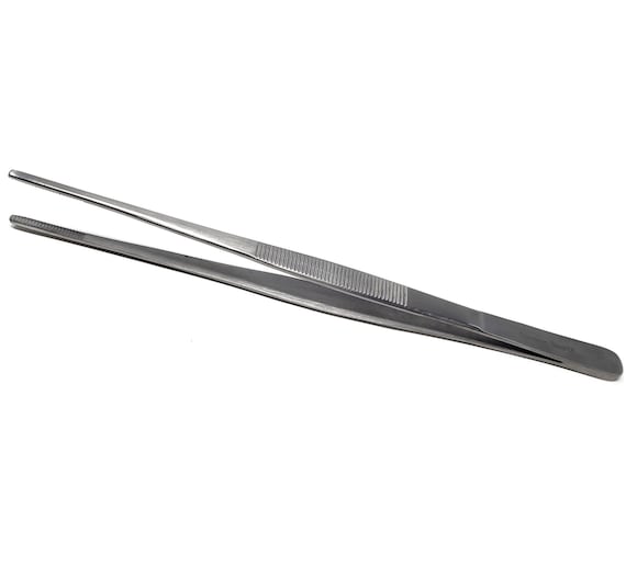 8" Stainless Steel Horticultural Forceps Dressing Tweezers Serrated Tips for Live Plant Care