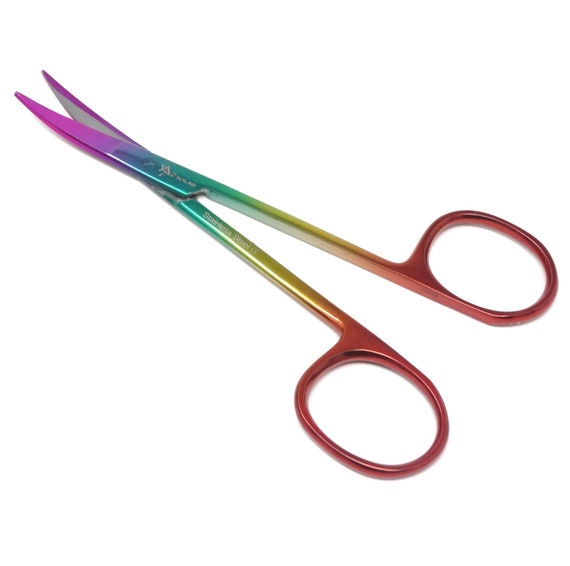 12 Pcs Rainbow Colored Titanium Embroidery EZ Snips Scissors Curved German Steel