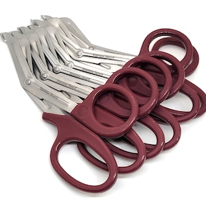 EMT Trauma Shears, Large Size - Safety Scissors for Cutting Rope/Clothing, Burgundy Handle 7.25&quot; Stainless Steel Shears, One Serrated Blade