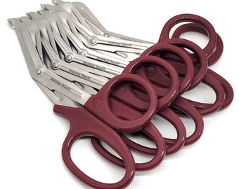 Tijeras de trauma para paramédicos, tamaño grande - Tijeras de seguridad para cortar cuerda/ropa, mango burdeos, tijeras de acero inoxidable de 18,4 cm (7,25"), una hoja dentada