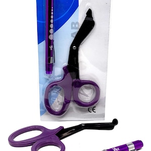 Muave Handle 7,5 &quot;Trauma-Schere mit Fluorid Schwarz beschichteten Antihaft-Klingen + Lila PenLight&quot;