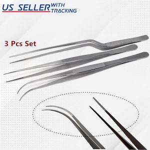 Offset Plating Chef Tweezers Multi-Purpose Set of 3Pc Kitchen Tongs with Precision Serrated Tips Stainless Steel Pincer Culinary Cuisine-10&quot;